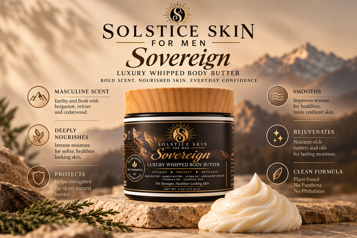 Luxury Whipped Body Butter for Men | Shea, Mango (4 oz) – Sovereign | Bergamot, Vetiver & Cedarwood
