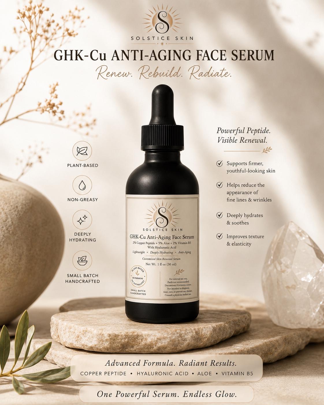 GHK-Cu Copper Peptide Face Serum | Anti-Aging Serum | Hyaluronic Acid | 1 oz